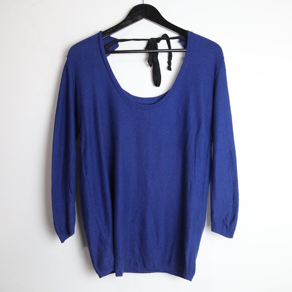 Aritzia Babaton Bailey Tie Back Silk Cashmere Knit Blue Sweater Size Small - Picture 3 of 7